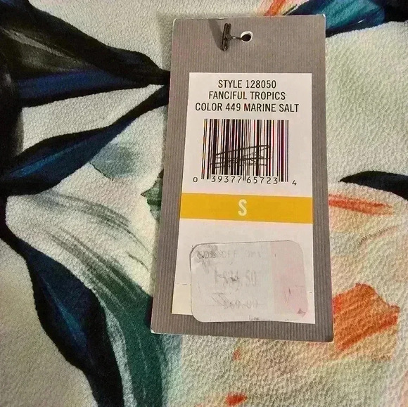 Chaus Womens "Fanciful Tropics-Marine Salt" Green V-Neck Blouse Size Small NWT - Picture 12 of 14